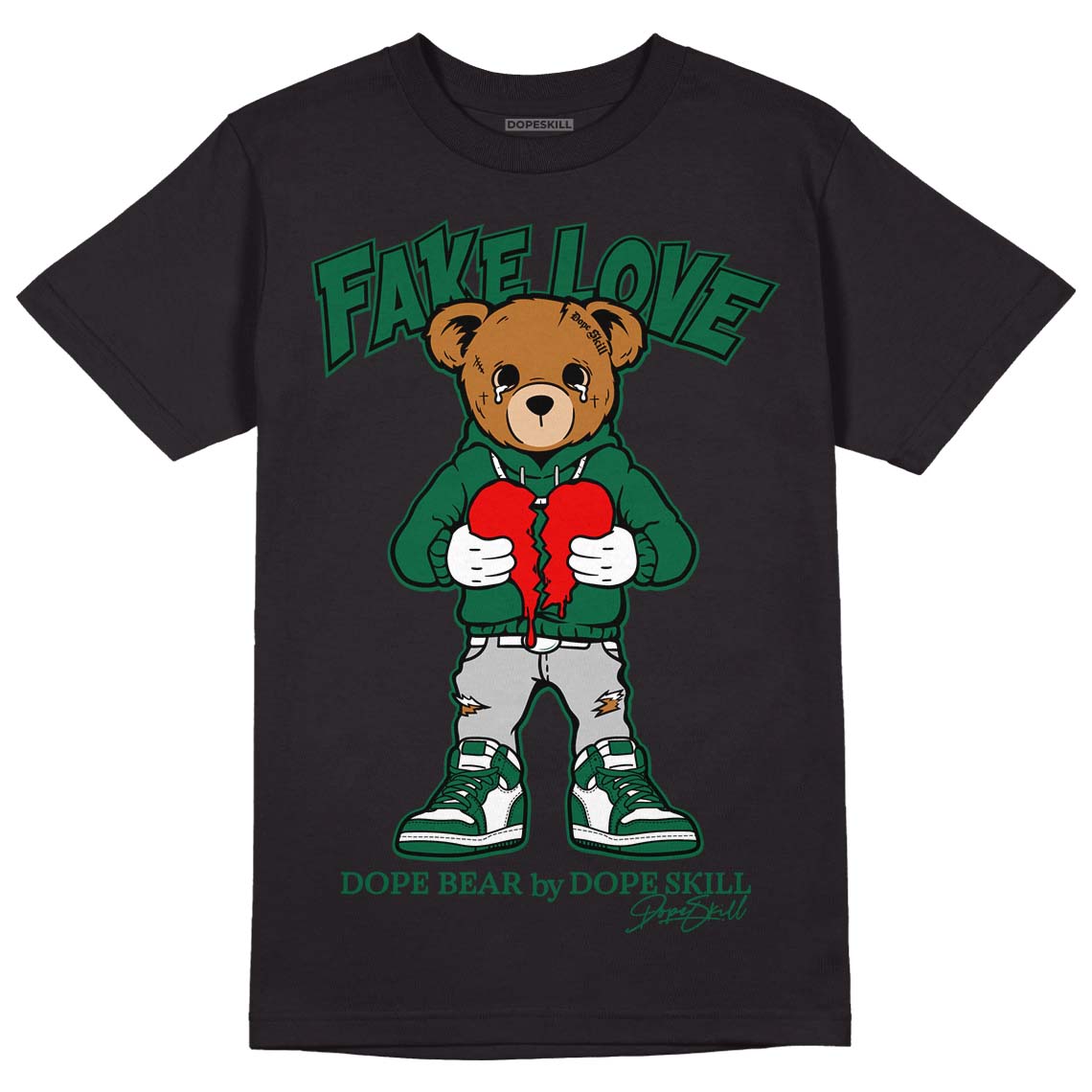 Gorge Green 1s DopeSkill T-Shirt Fake Love Graphic - Black