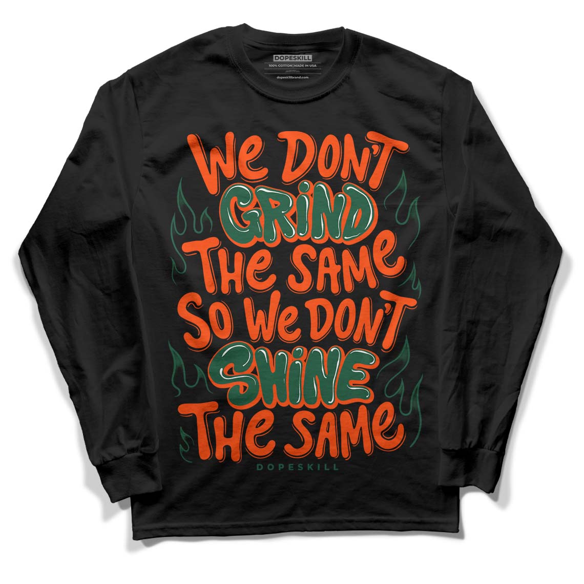 Dunk Low Team Dark Green Orange DopeSkill Long Sleeve T-Shirt Grind Shine Graphic Streetwear - Black 