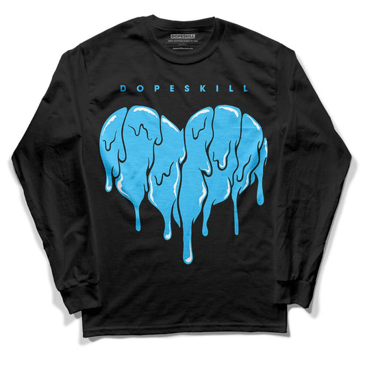 University Blue 13s DopeSkill Long Sleeve T-Shirt Slime Drip Heart Graphic - Black 