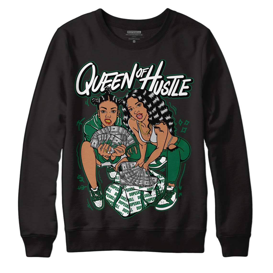 Gorge Green 1s DopeSkill Sweatshirt Queen Of Hustle Graphic - Black 