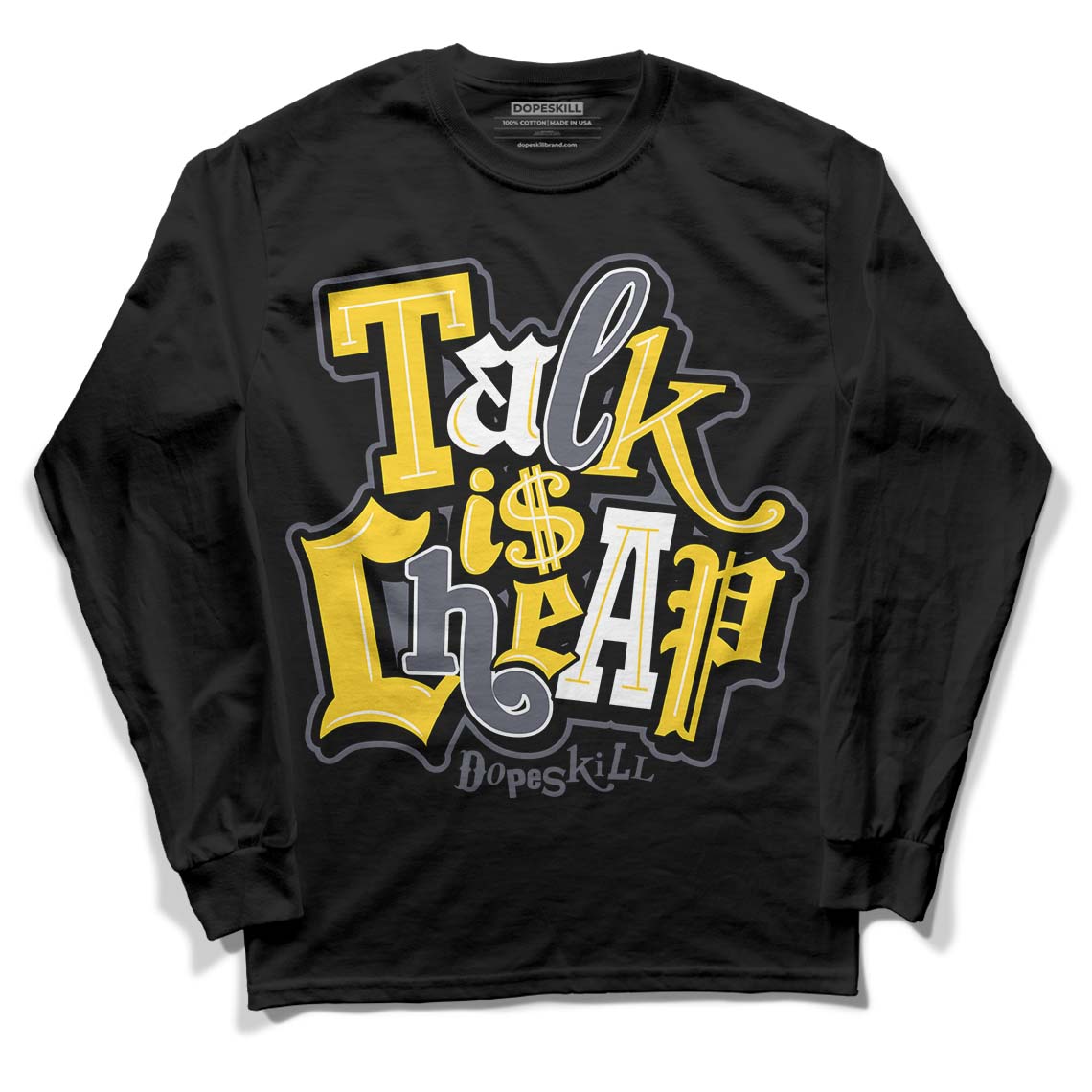 Lightning 4s DopeSkill Long Sleeve T-Shirt Talk Is Chip Graphic - Black