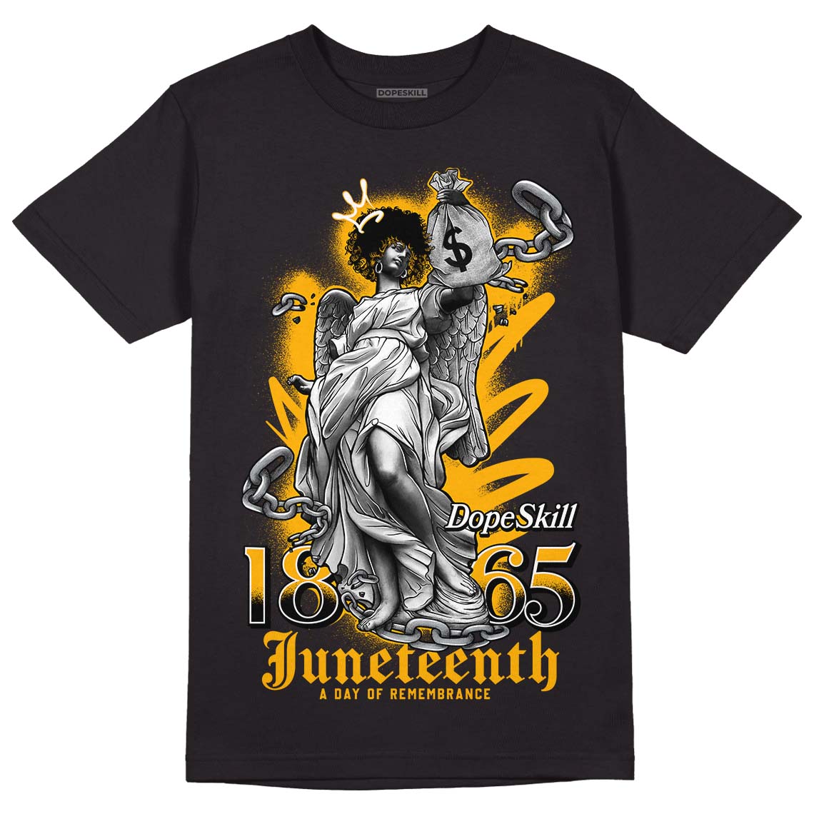 Goldenrod Dunk DopeSkill T-Shirt Juneteenth Graphic - Black 