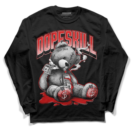 Gym Red 9s DopeSkill Long Sleeve T-Shirt Sick Bear Graphic - Black