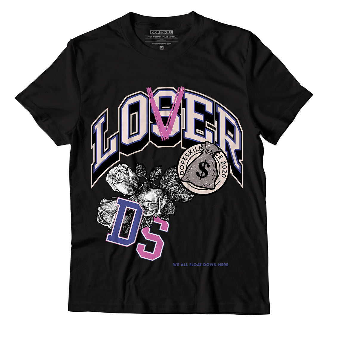 Jordan 7 SE Sapphire DopeSkill T-Shirt Loser Lover Graphic - Black 