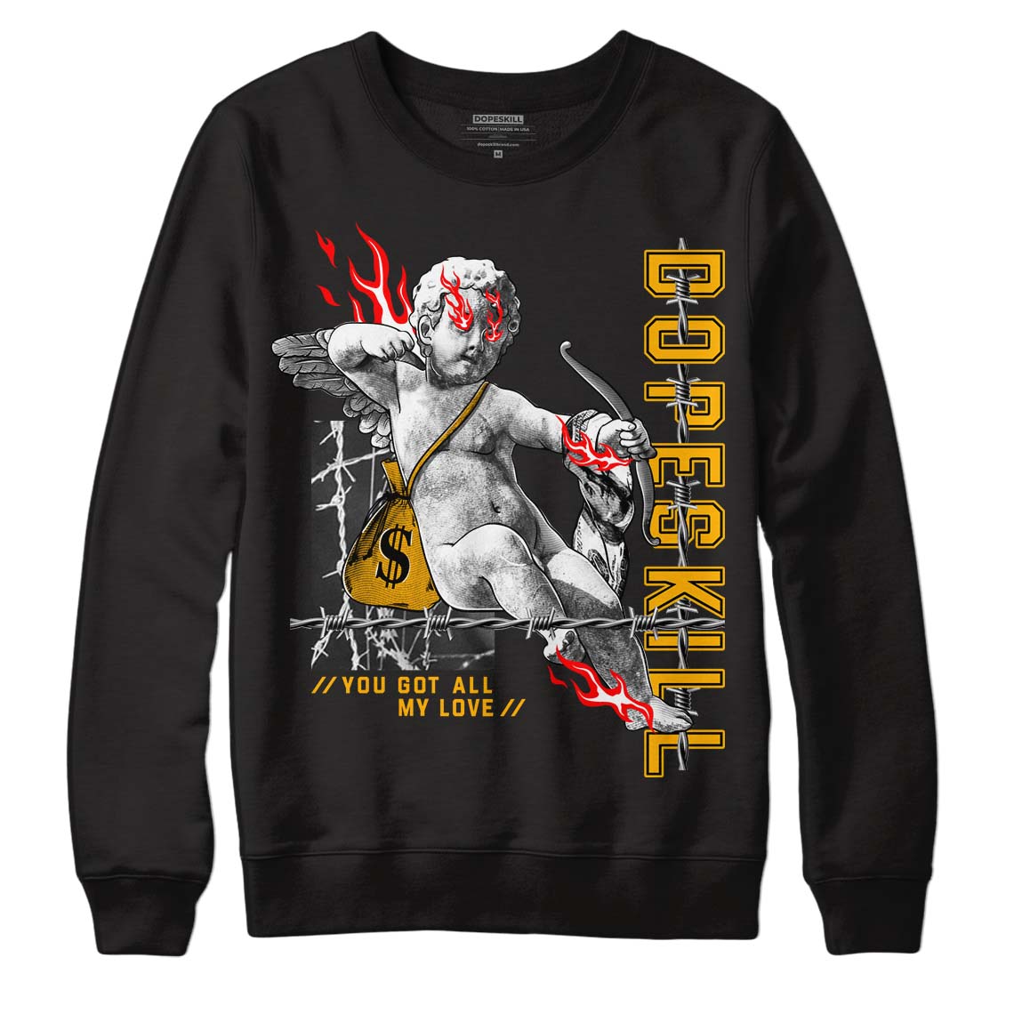 Goldenrod Dunk DopeSkill Sweatshirt You Got All My Love Graphic - Black 