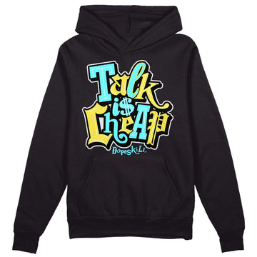 Aqua 5s DopeSkill Hoodie Sweatshirt Talk Is Chip Graphic - Black