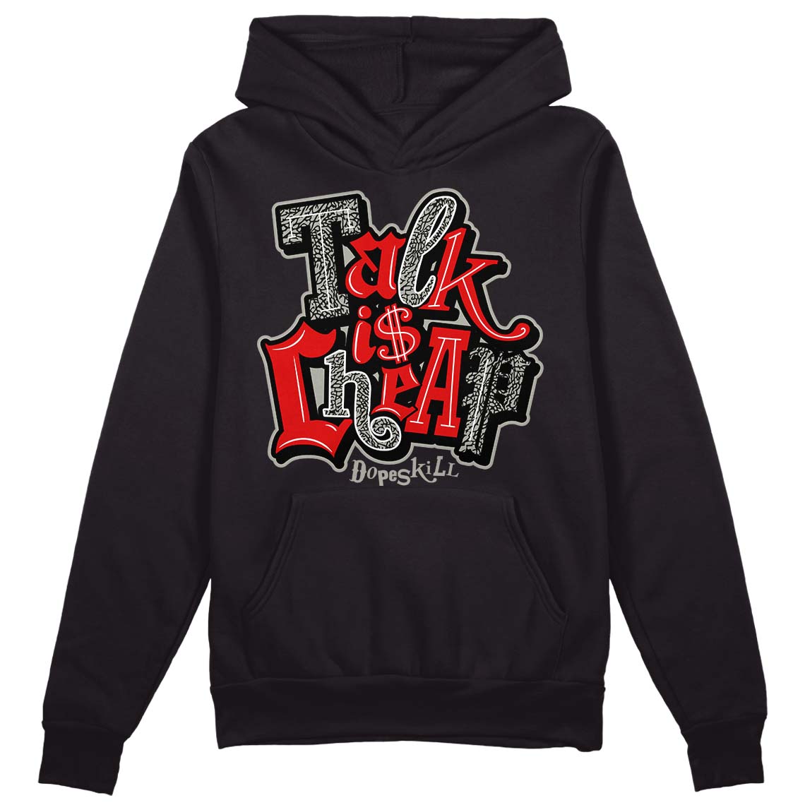 Fire Red 3s DopeSkill Hoodie Talk Is Chip Graphic - Black