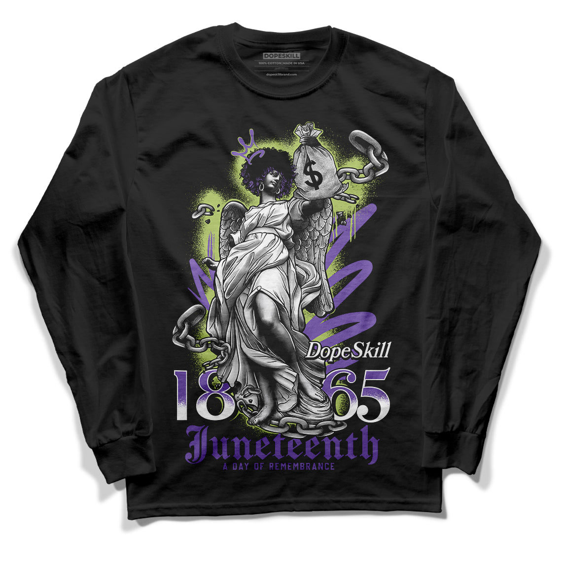 Canyon Purple 4s DopeSkill Long Sleeve T-Shirt Juneteenth Graphic - Black 