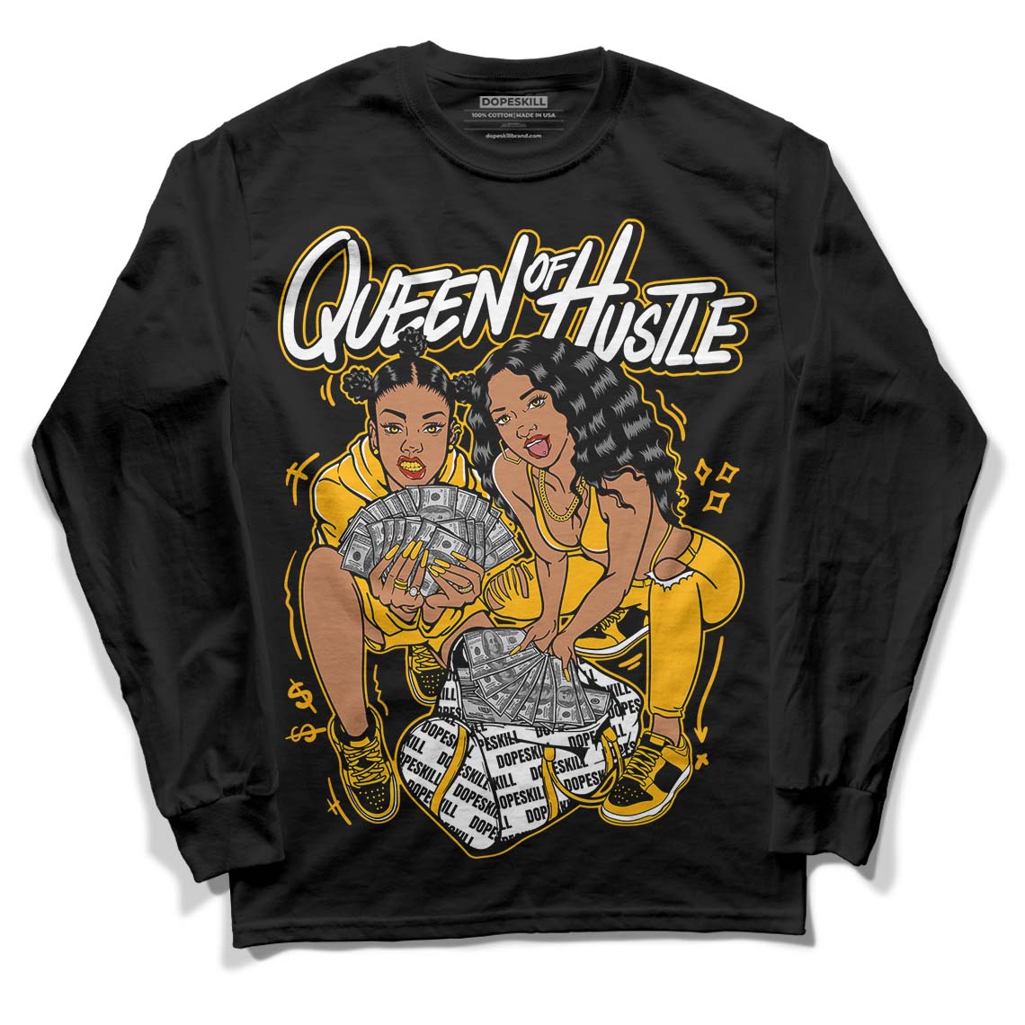 Goldenrod Dunk DopeSkill Long Sleeve T-Shirt Queen Of Hustle Graphic - Black 