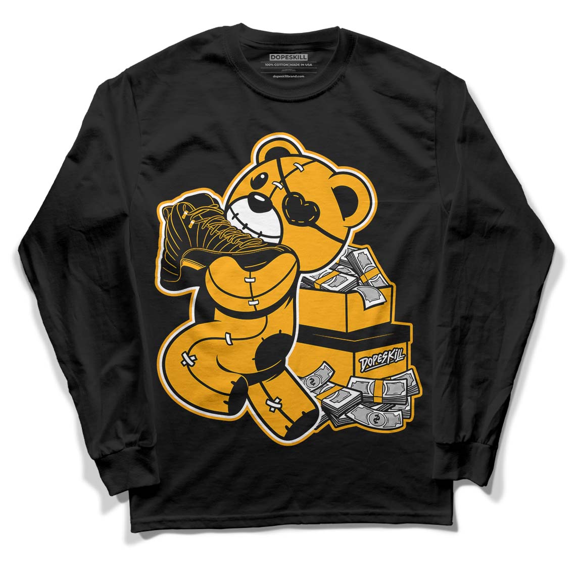 Black Taxi 12s DopeSkill Long Sleeve T-Shirt Bear Steals Sneaker Graphic - Black 