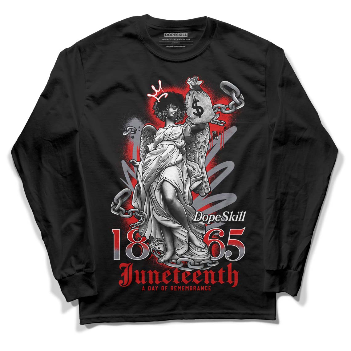 Gym Red 9s DopeSkill Long Sleeve T-Shirt Juneteenth Graphic - Black