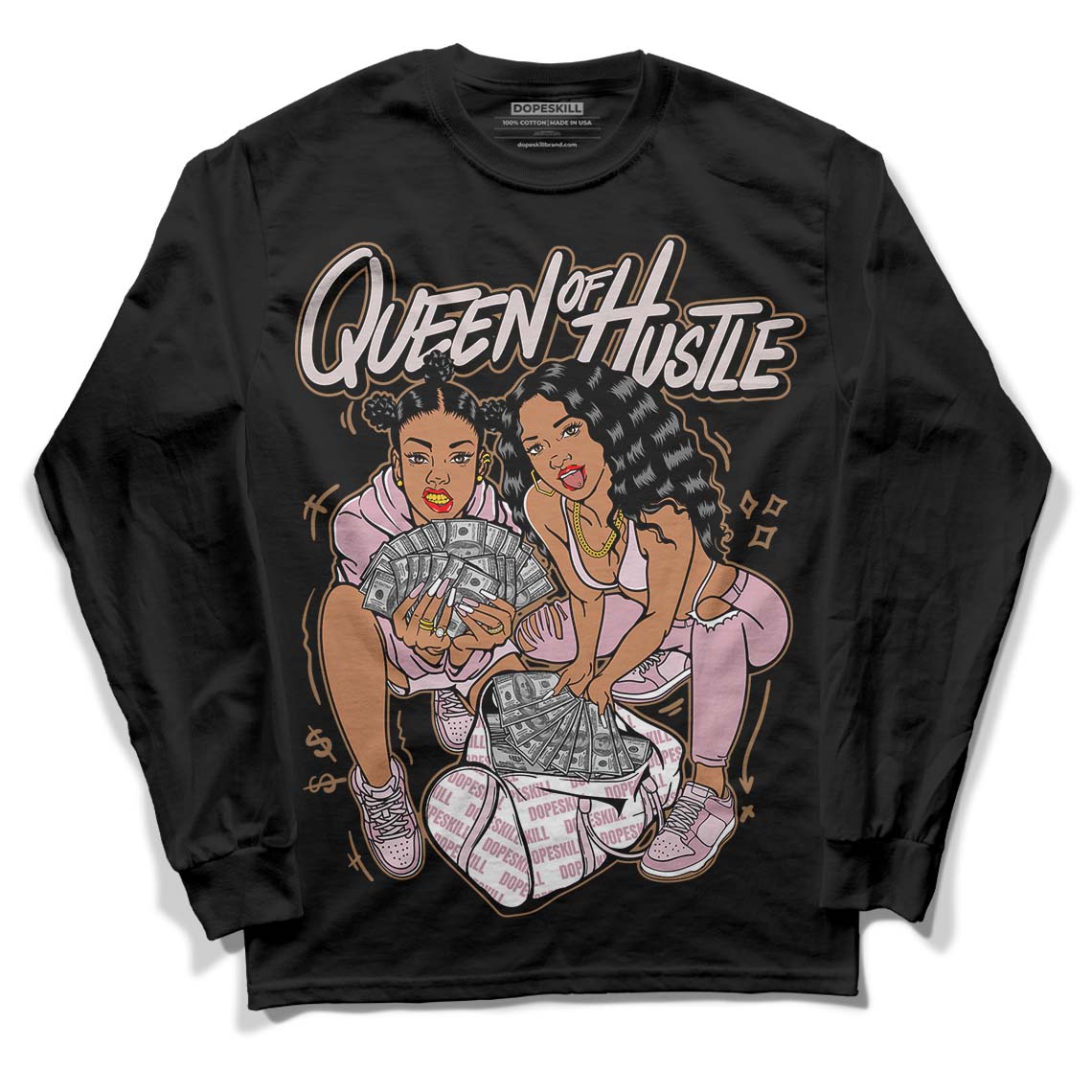 Dunk Low Teddy Bear Pink DopeSkill Long Sleeve T-Shirt Queen Of Hustle Graphic - Black 