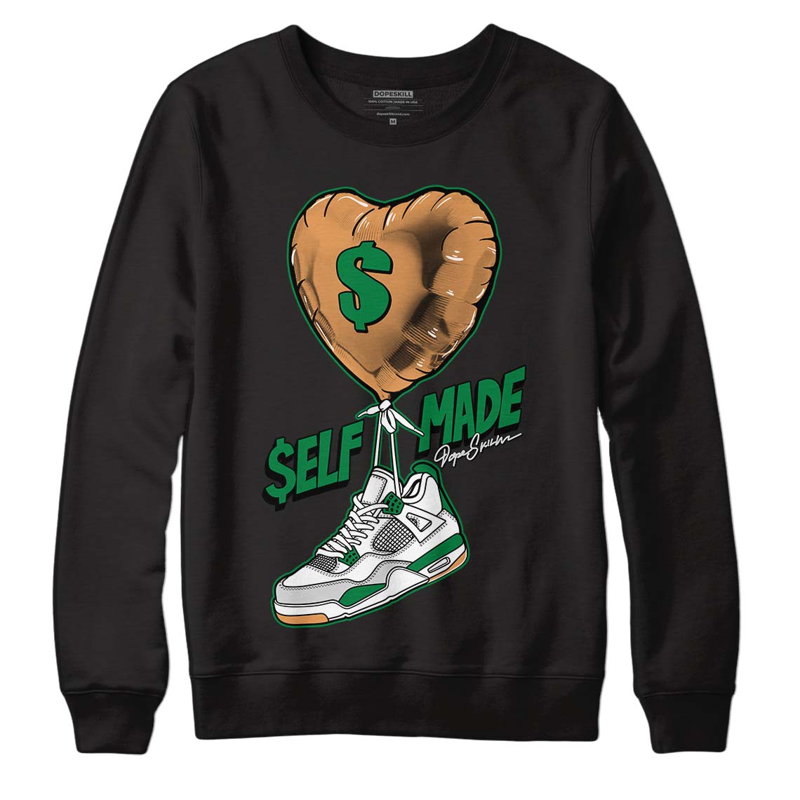 Nike SB x Jordan 4 “Pine Green” DopeSkill Sweatshirt Self Made Graphic Streetwear - Black