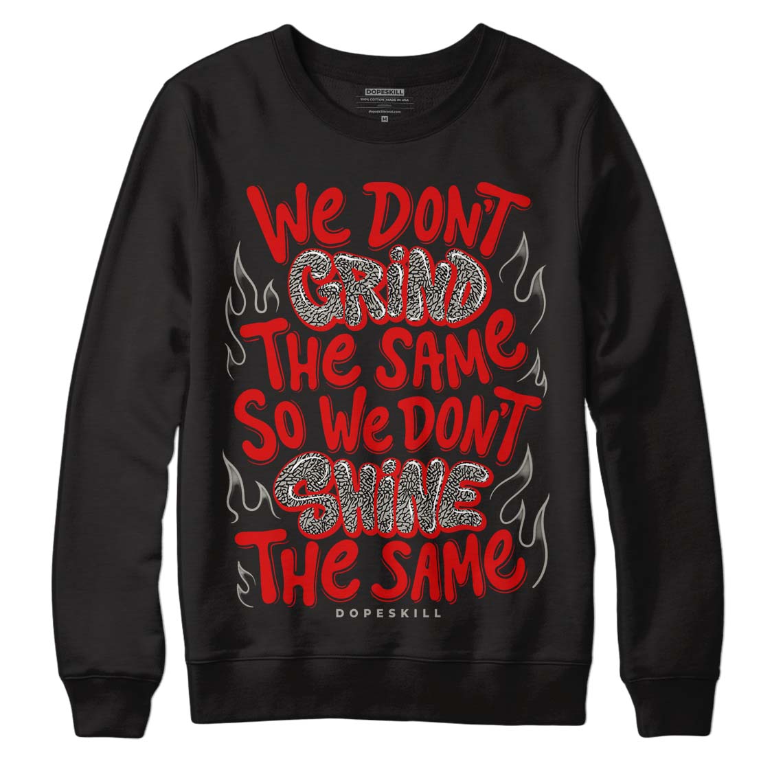 Jordan 3 Fire Red DopeSkill Sweatshirt Grind Shine Graphic Streetwear - Black