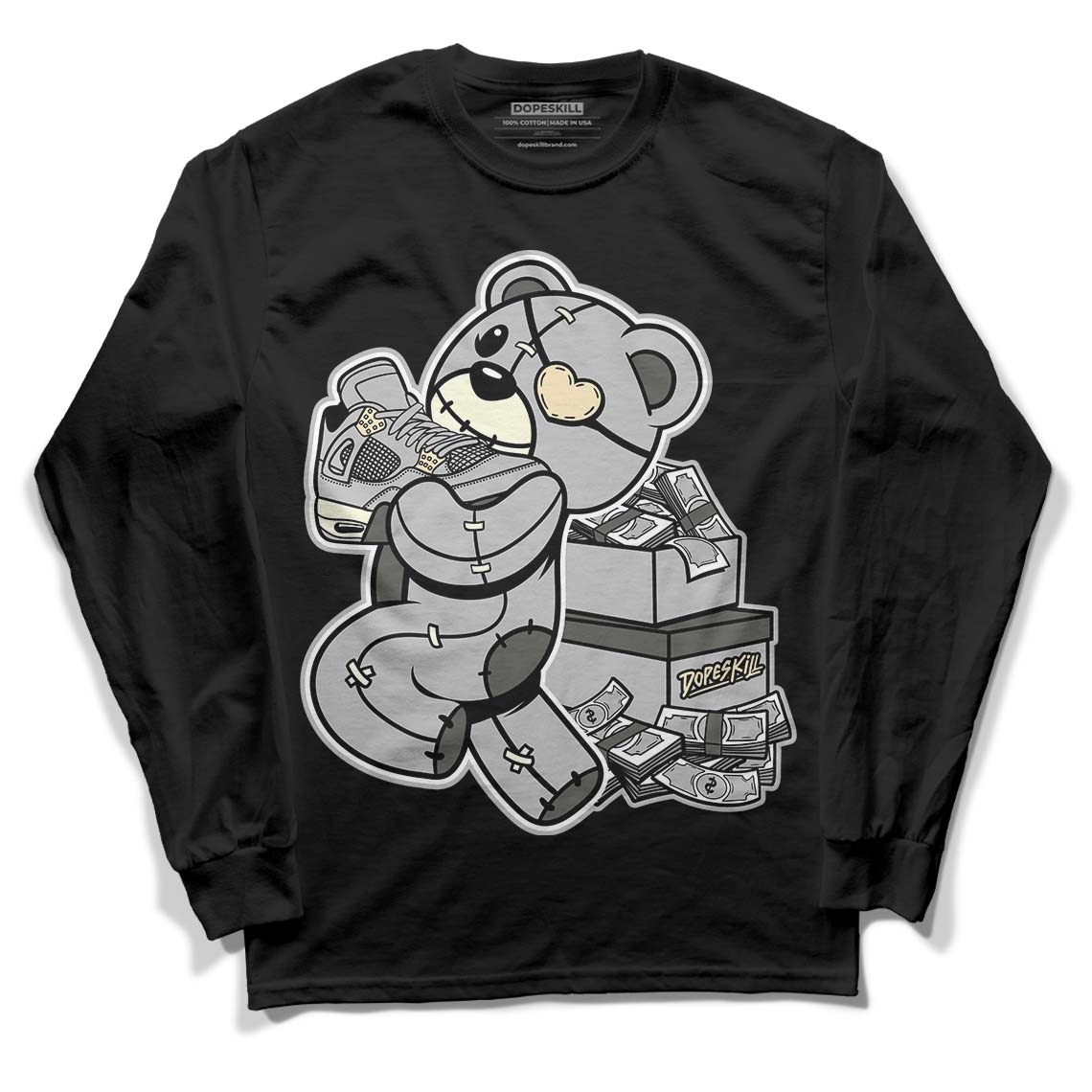 Jordan 4 Retro SE Craft Photon Dust DopeSkill Long Sleeve T-Shirt Bear Steals Sneaker Graphic Streetwear  - Black 