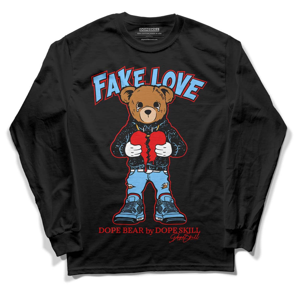 Travis Scott x Jordan 4 Retro 'Cactus Jack' DopeSkill Long Sleeve T-Shirt Fake Love Graphic Streetwear - Black 