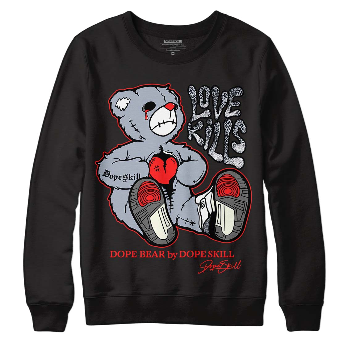 Jordan 3 Retro White Cement Reimagined DopeSkill Sweatshirt Love Kills Graphic Streetwear - Black