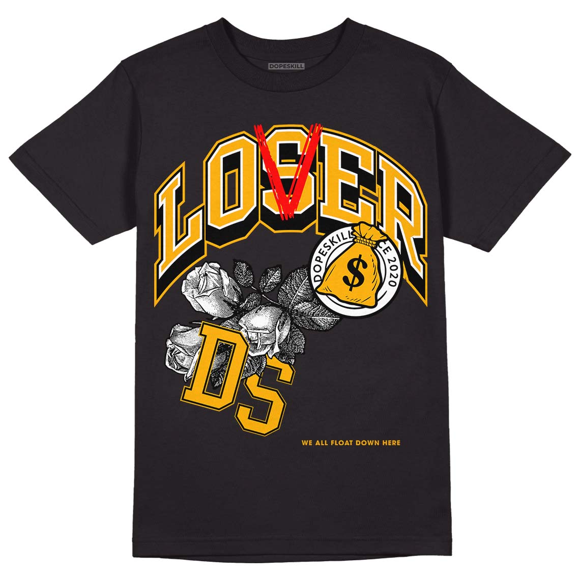 Goldenrod Dunk DopeSkill T-Shirt Loser Lover Graphic - Black 