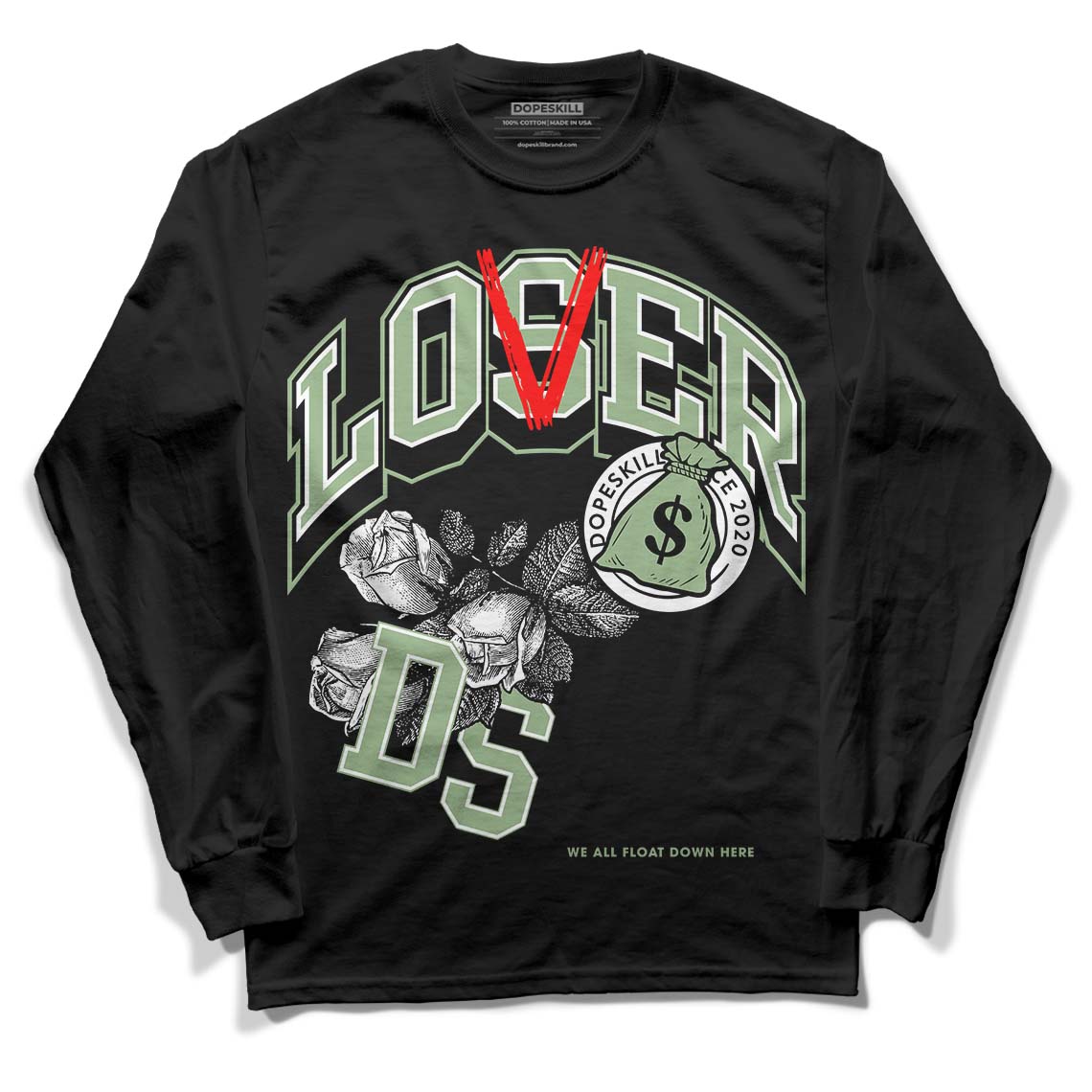 Jordan 4 Retro “Seafoam” DopeSkill Long Sleeve T-Shirt Loser Lover Graphic Streetwear  - Black 