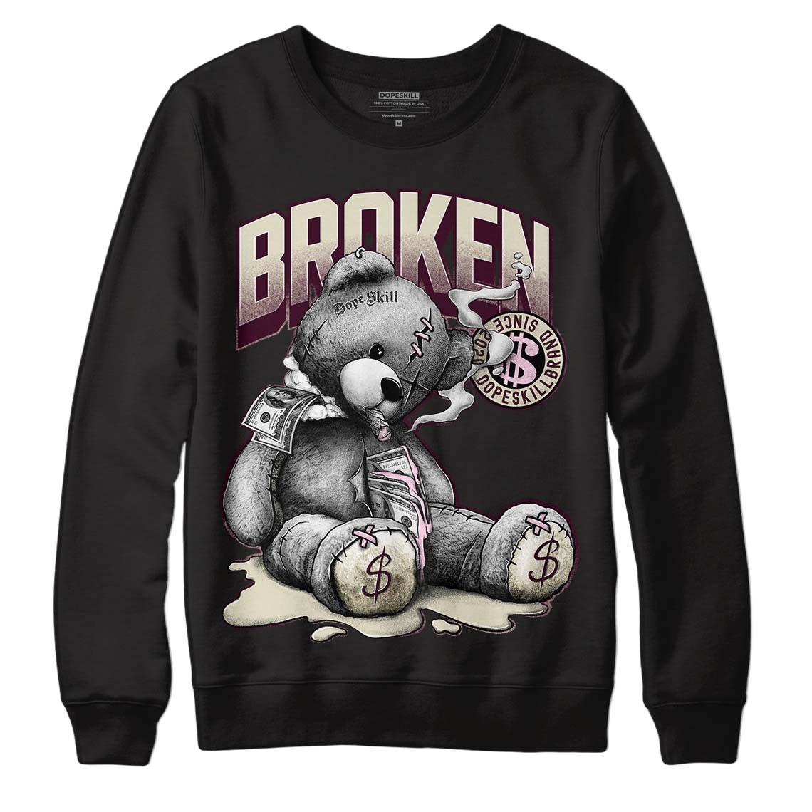 Dunk Low Night Maroon and Medium Soft Pink DopeSkill Sweatshirt Sick Bear Graphic Streetwear - Black 