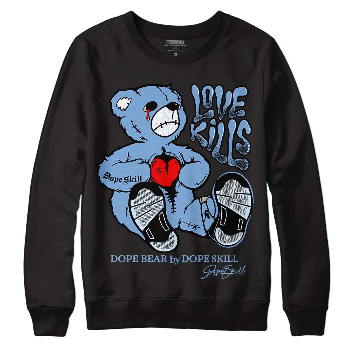 Jordan 5 Retro University Blue DopeSkill Sweatshirt Love Kills Graphic Streetwear - Black