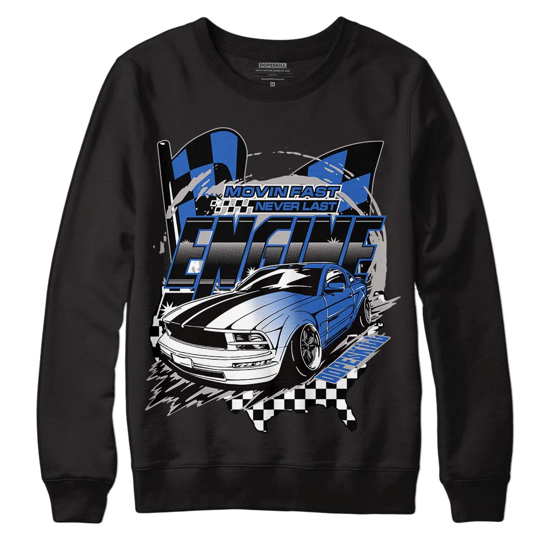 True Blue 1s DopeSkill Sweatshirt ENGINE Tshirt Graphic - Black