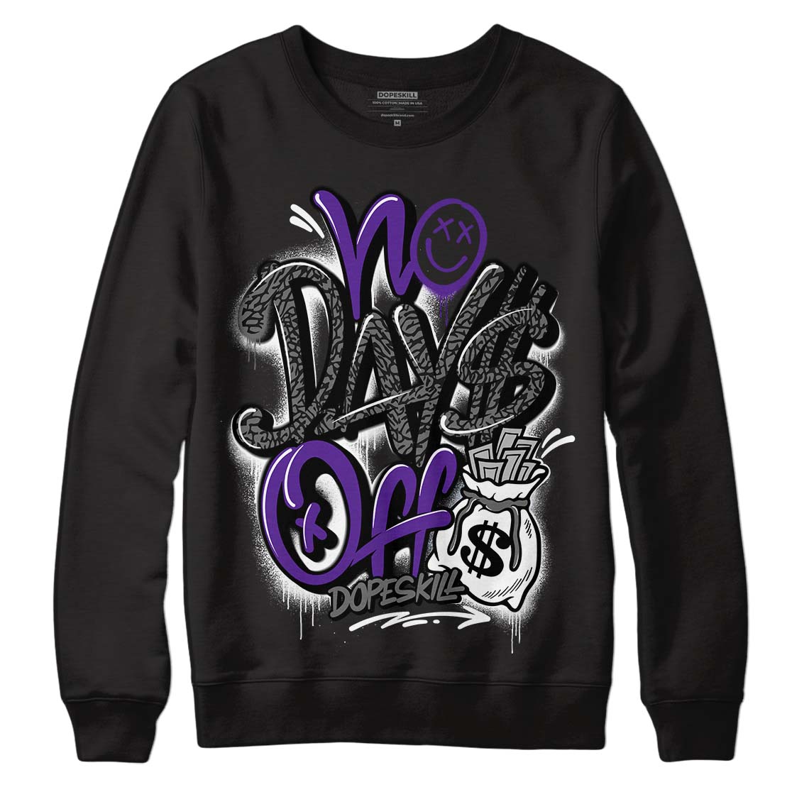 Dark Iris 3s DopeSkill Sweatshirt No Days Off Graphic - Black 