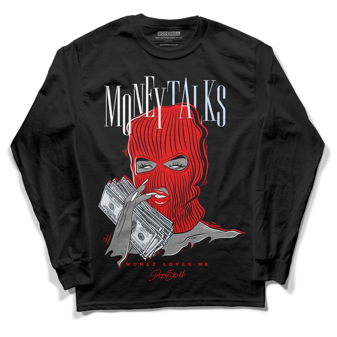 Cherry 11s DopeSkill Long Sleeve T-Shirt Money Talks Graphic - Black