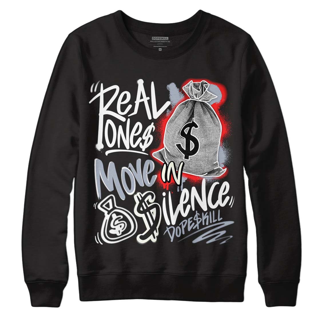 Jordan 3 Retro White Cement Reimagined DopeSkill Sweatshirt Real Ones Move In Silence Graphic Streetwear - Black