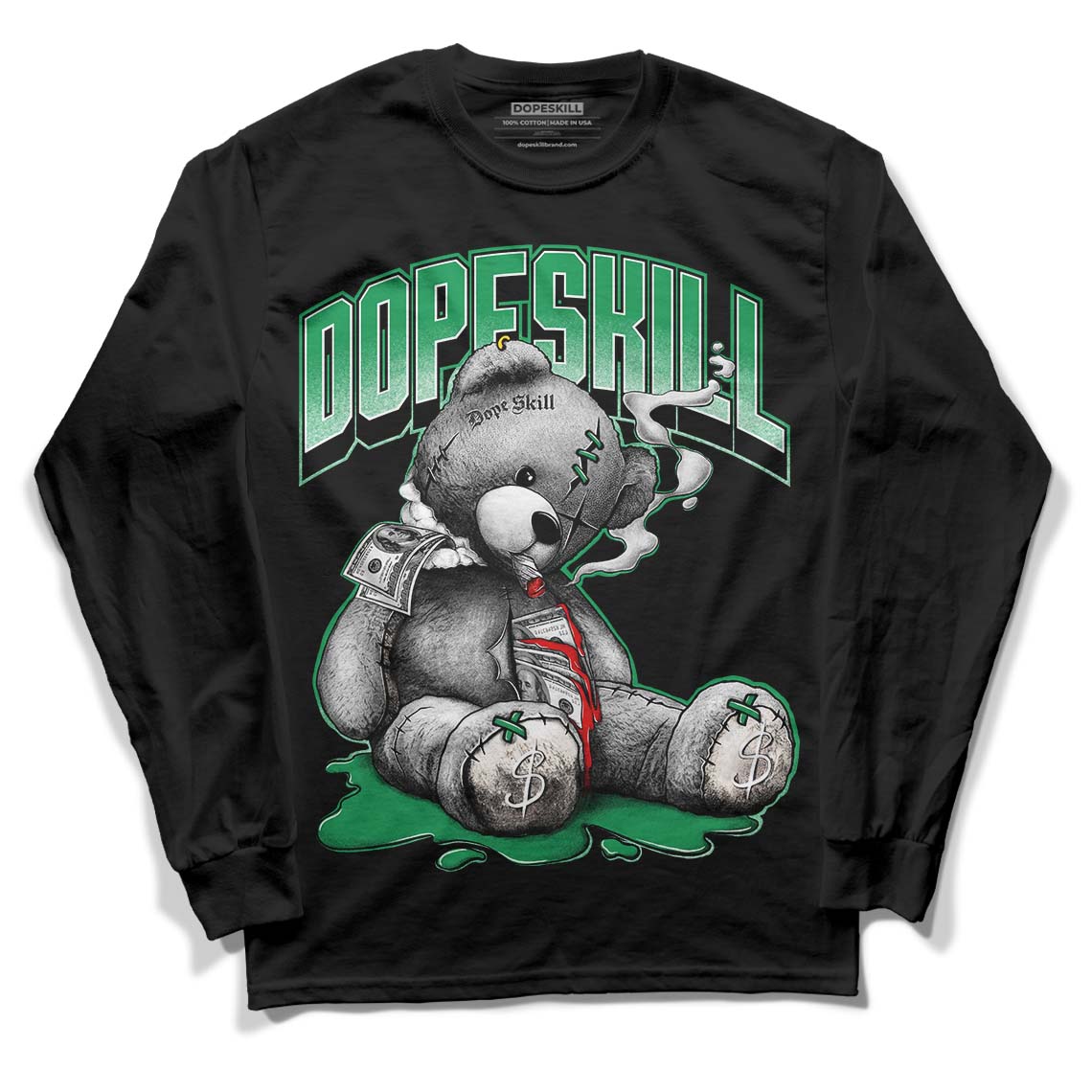 Jordan 2 Retro Lucky Green DopeSkill Long Sleeve T-Shirt Sick Bear Graphic Streetwear - Black 