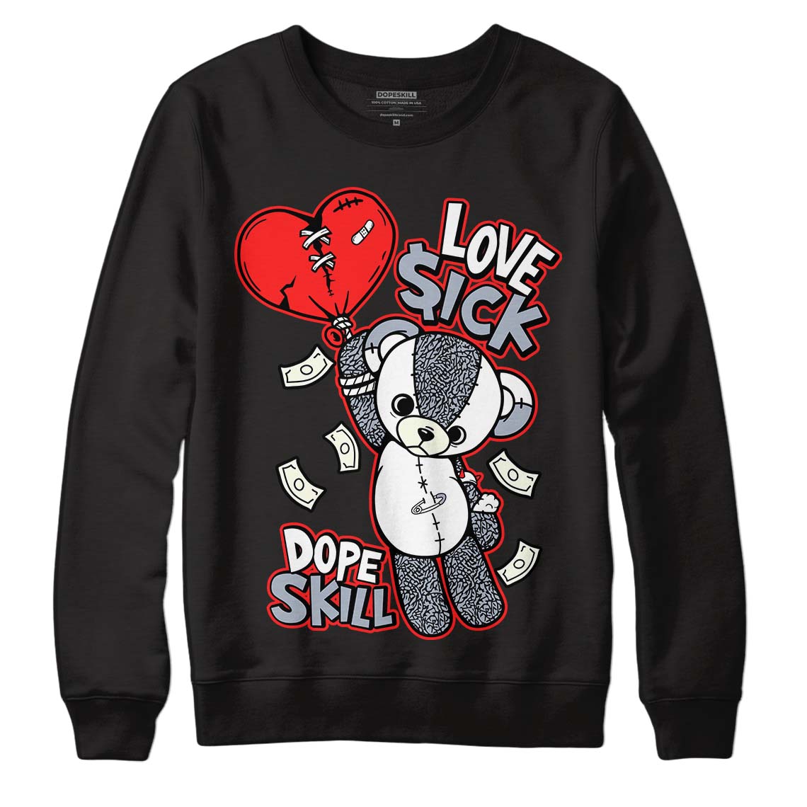 Jordan 3 Retro White Cement Reimagined DopeSkill Sweatshirt Love Sick Graphic Streetwear - Black