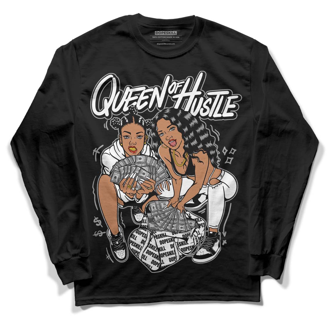 Jordan 1 High 85 Black White DopeSkill Long Sleeve T-Shirt Queen Of Hustle Graphic Streetwear - Black 