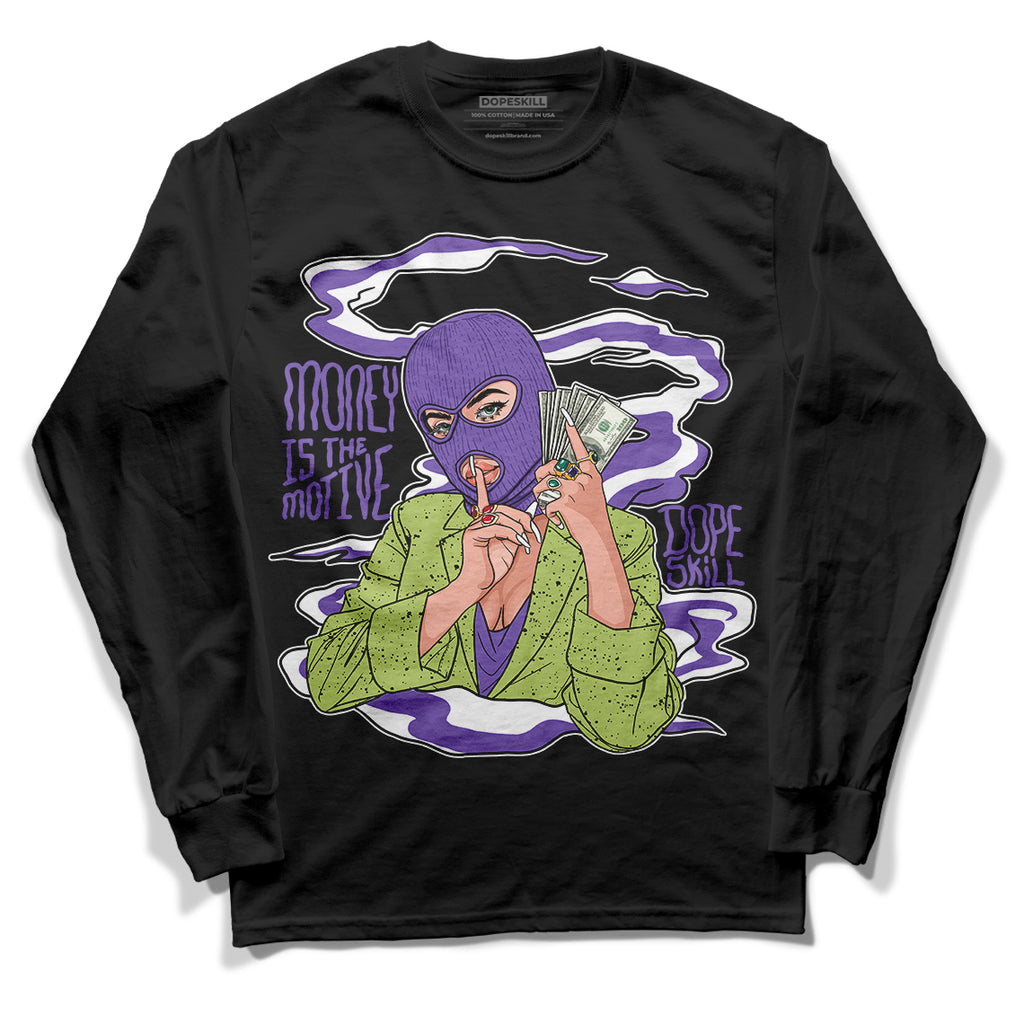 Canyon Purple 4s DopeSkill Long Sleeve T-Shirt Money Is The Motive Graphic - Black 
