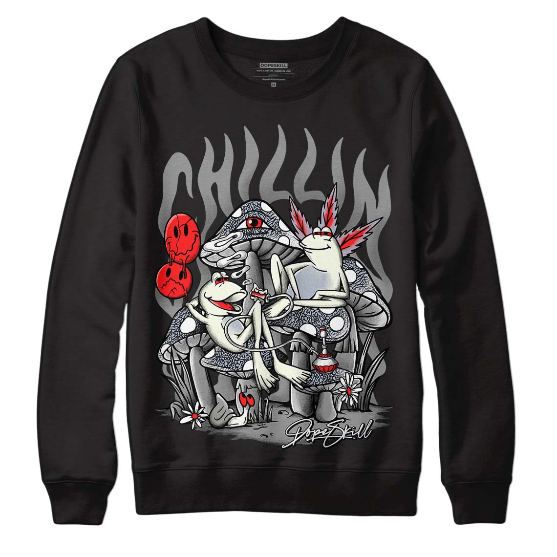 Jordan 3 Retro White Cement Reimagined DopeSkill Sweatshirt Chillin Graphic Streetwear - Black