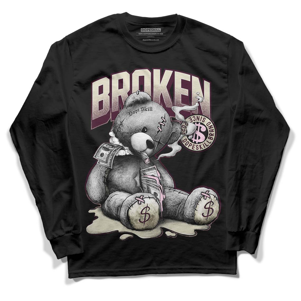 Dunk Low Night Maroon and Medium Soft Pink DopeSkill Long Sleeve T-Shirt Sick Bear Graphic Streetwear - Black 