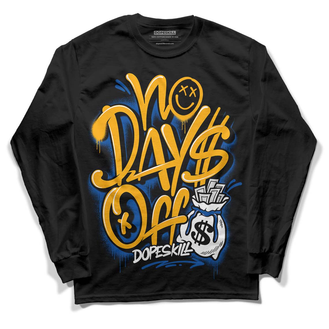 Dunk Blue Jay and University Gold DopeSkill Long Sleeve T-Shirt No Days Off Graphic Streetwear - Black 