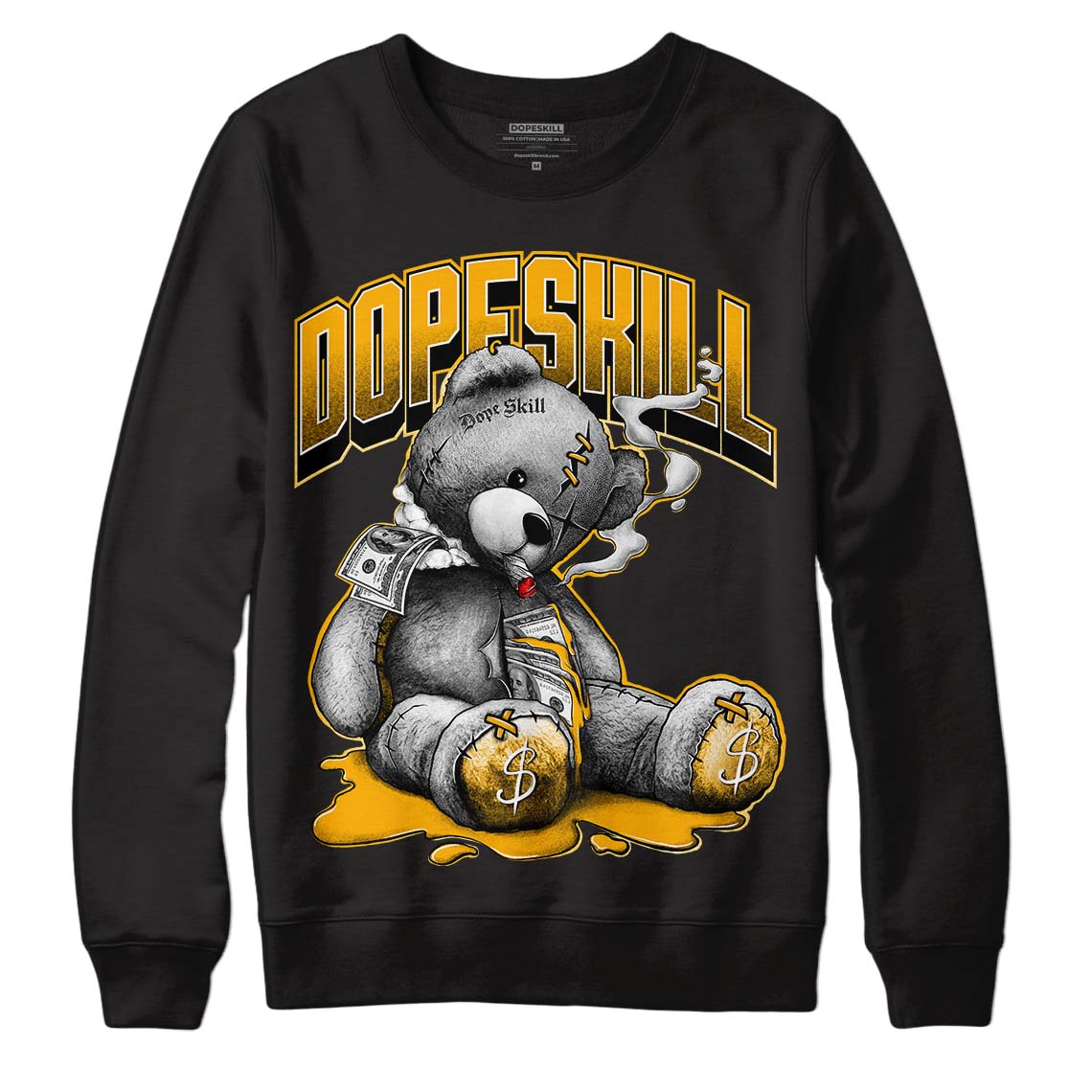 Goldenrod Dunk DopeSkill Sweatshirt Sick Bear Graphic - Black 