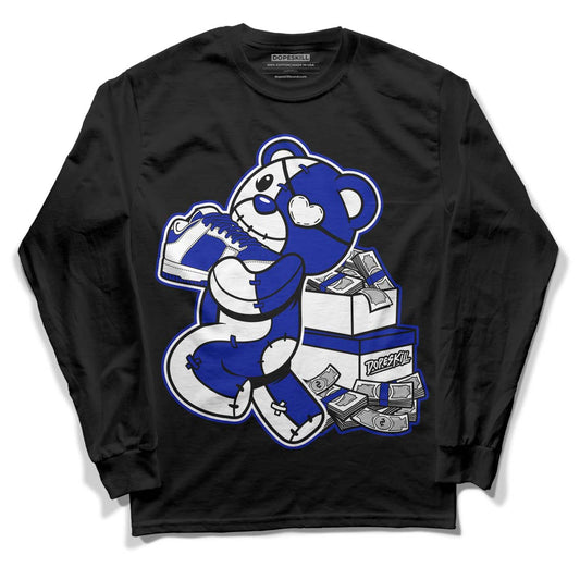 Racer Blue White Dunk Low DopeSkill Long Sleeve T-Shirt Bear Steals Sneaker Graphic - Black