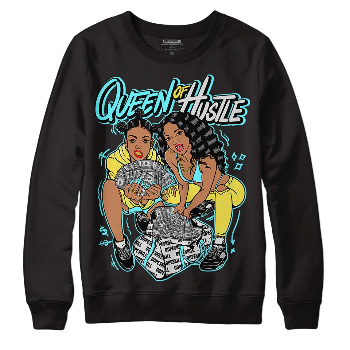 Aqua 5s DopeSkill Sweatshirt Queen Of Hustle Graphic - Black 