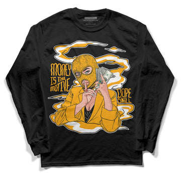 Taxi Yellow Toe 1s DopeSkill Long Sleeve T-Shirt Money Is The Motive Graphic - Black 