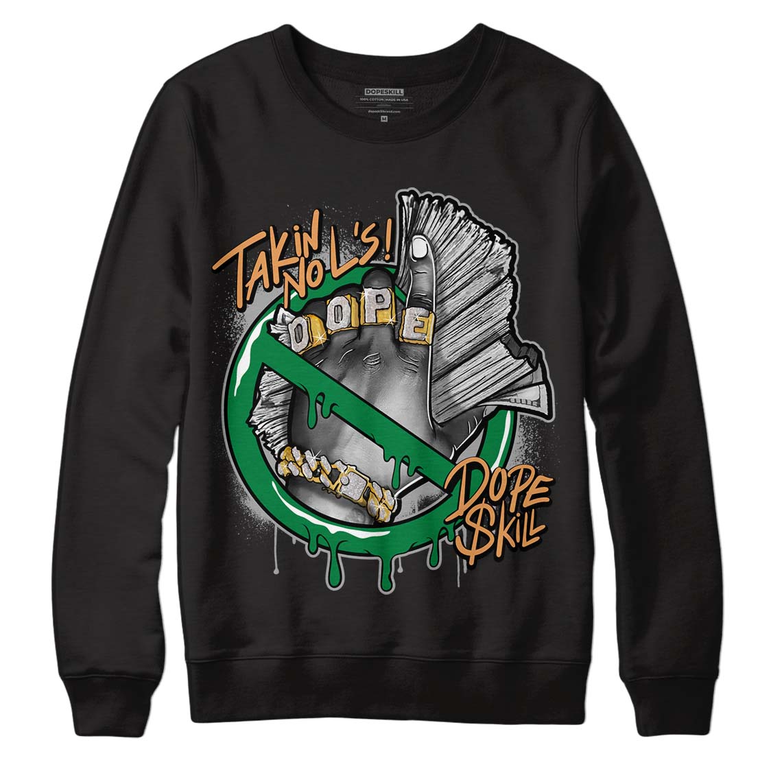 Nike SB x Jordan 4 “Pine Green” DopeSkill Sweatshirt Takin No L's Graphic Streetwear - Black