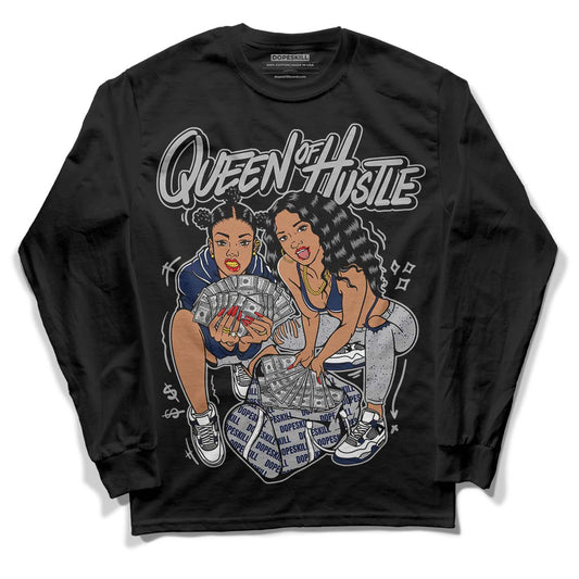 Midnight Navy 4s DopeSkill Long Sleeve T-Shirt Queen Of Hustle Graphic - Black