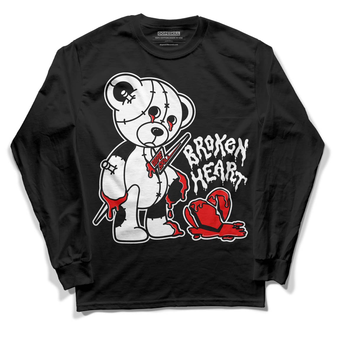 Jordan 1 High 85 Black White DopeSkill Long Sleeve T-Shirt Broken Heart Graphic Streetwear  - Black 