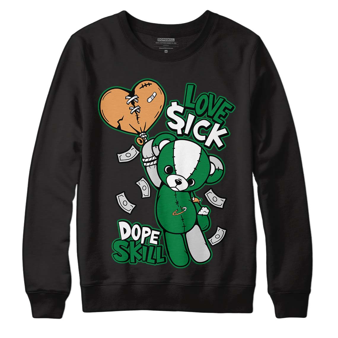 Nike SB x Jordan 4 “Pine Green” DopeSkill Sweatshirt Love Sick Graphic Streetwear - Black