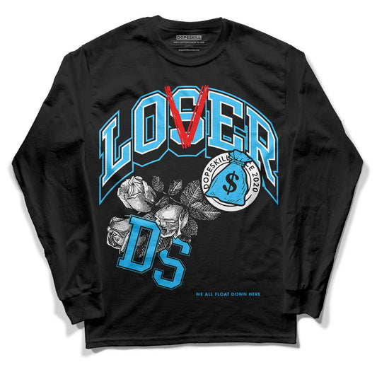 University Blue 13s DopeSkill Long Sleeve T-Shirt Loser Lover Graphic - Black 