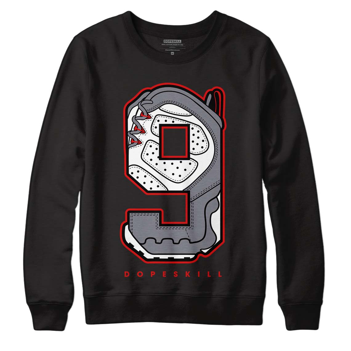 Fire Red 9s DopeSkill Sweatshirt No.9 Graphic - Black