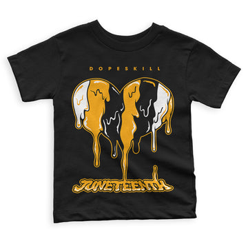 Taxi Yellow Toe 1s DopeSkill Toddler Kids T-shirt Juneteenth Heart Graphic - Black 