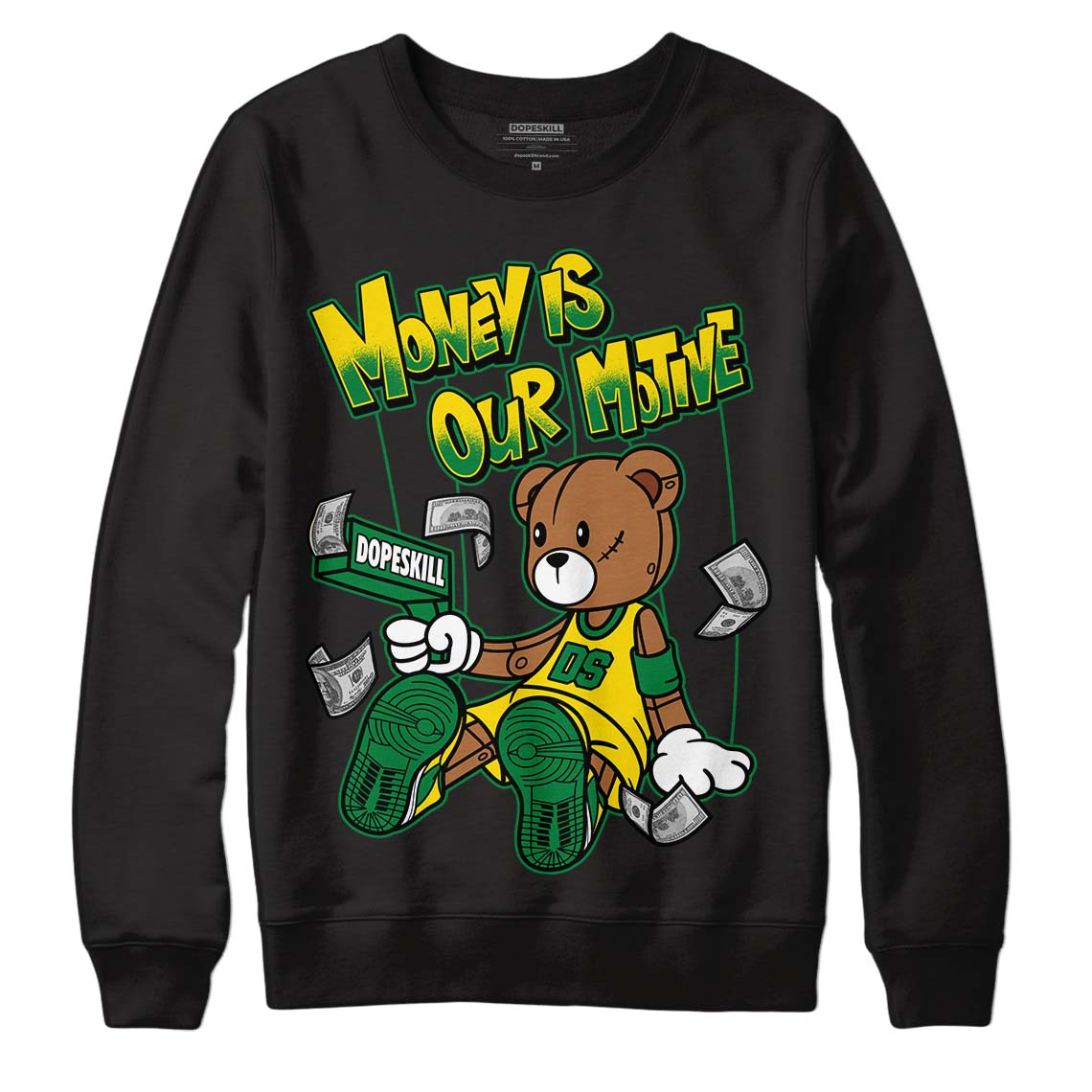 Dunk Low Reverse Brazil DopeSkill Sweatshirt Money Is Our Motive Bear Graphic - Black