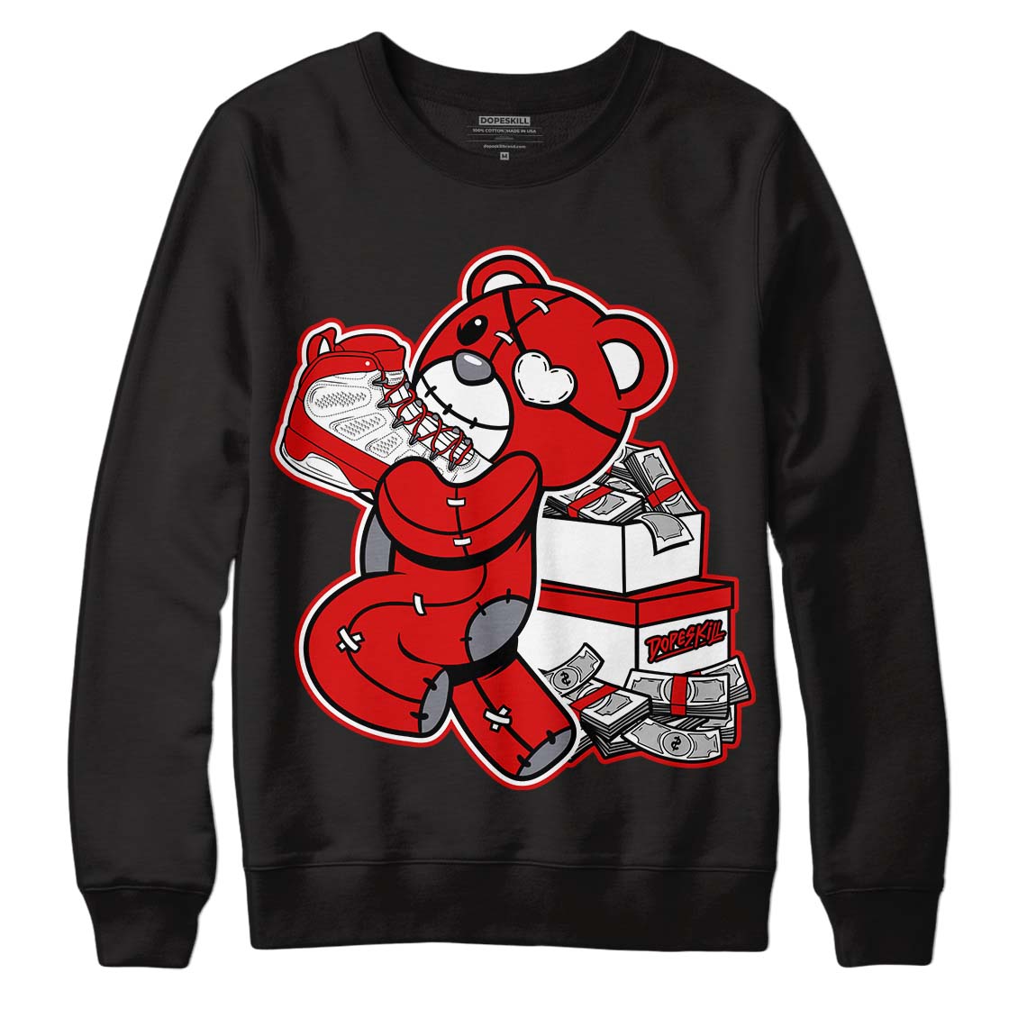 Gym Red 9s DopeSkill Sweatshirt Bear Steals Sneaker Graphic - Black