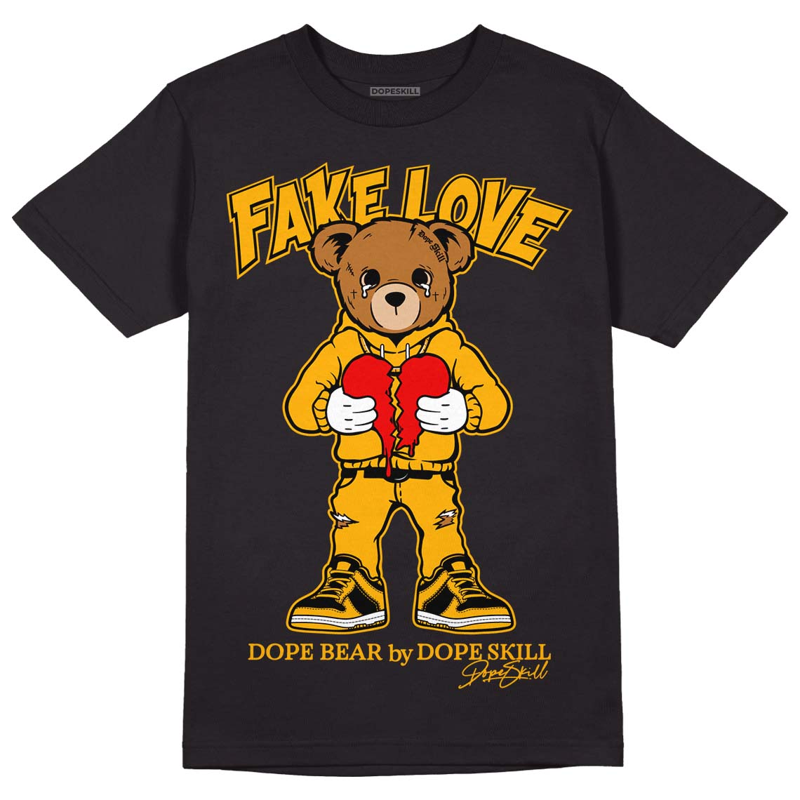 Goldenrod Dunk DopeSkill T-Shirt Fake Love Graphic - Black